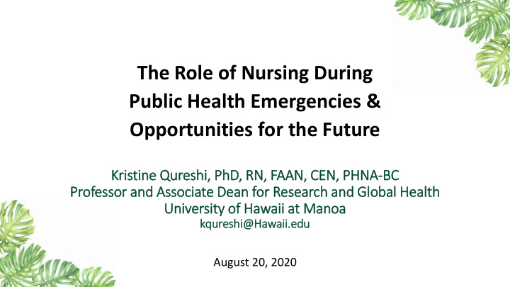 the role of nursing during public health emergencies