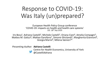 Response to COVID-19:  Was Italy (un)prepared?  European Health Policy Group conference COVID -