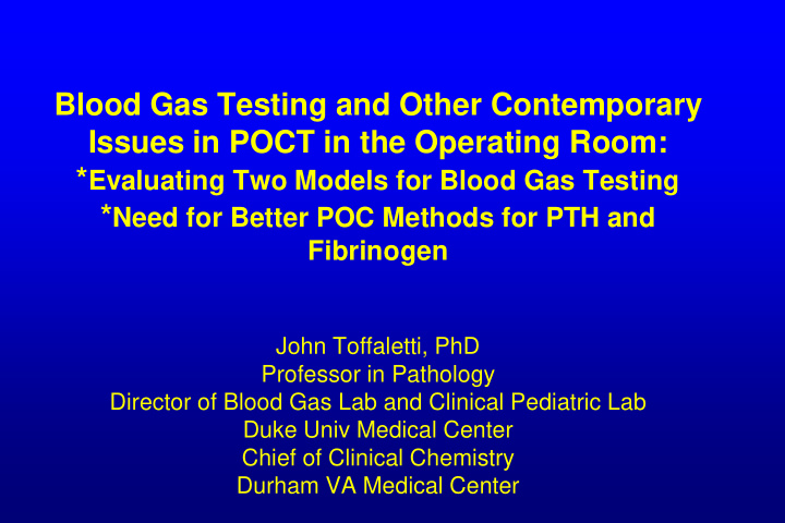 blood gas testing and other contemporary issues in poct