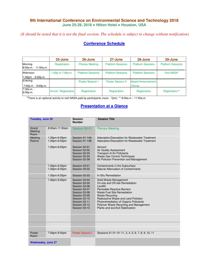 9th international conference on environmental science and