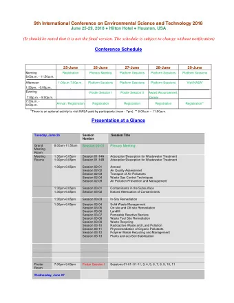 9th International Conference on Environmental Science and Technology 2018 June 25-29, 2018