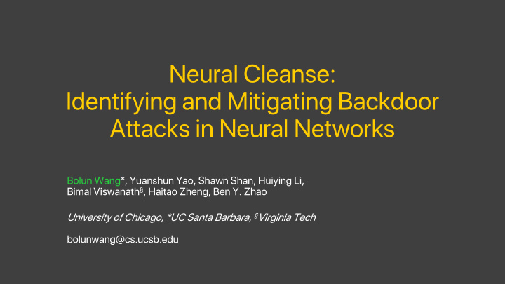 neural cleanse identifying and mitigating backdoor