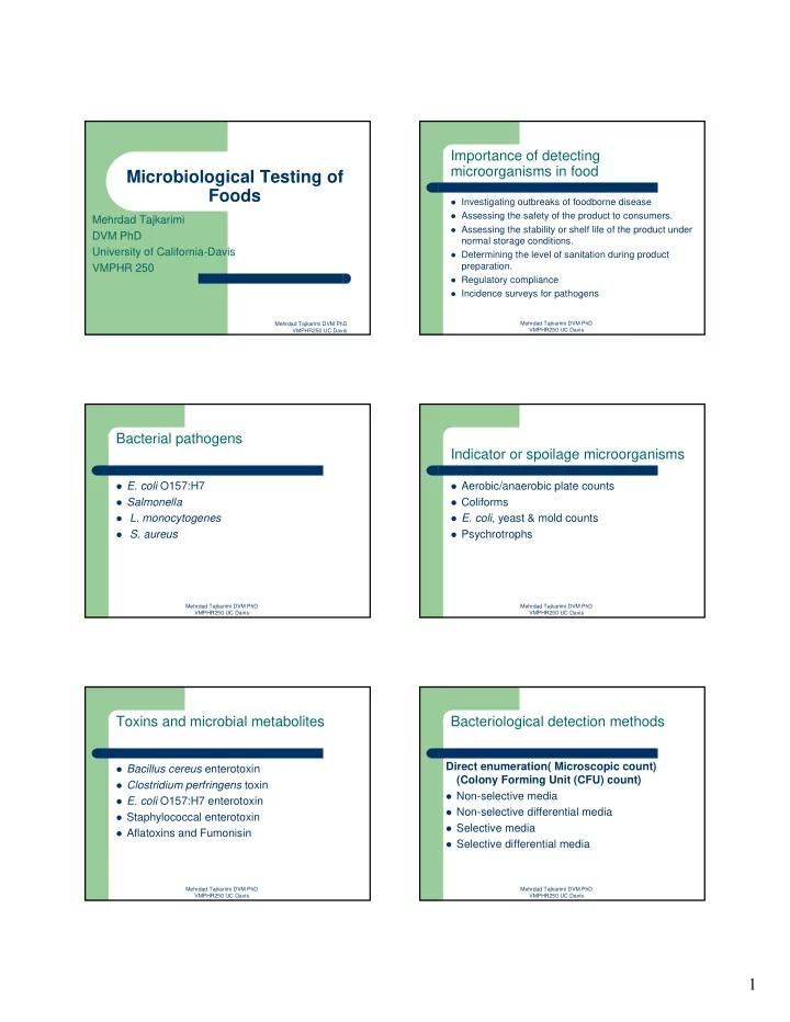 microbiological testing of foods