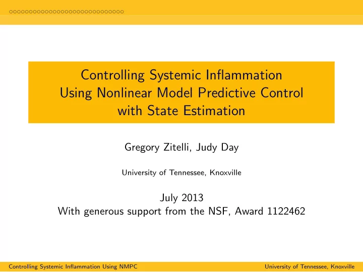 controlling systemic inflammation using nonlinear model