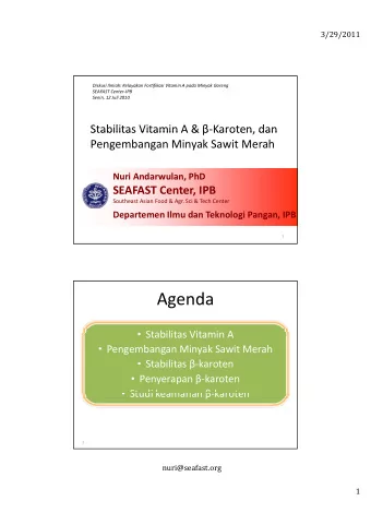 Agenda  Stabilitas Vitamin A Stabilitas Vitamin A  Pengembangan Minyak Sawit Merah