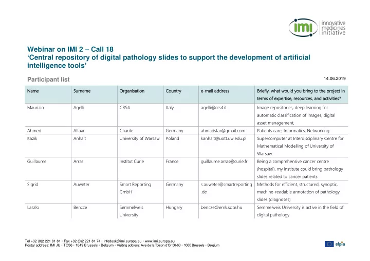 webinar on imi 2 call 18 central repository of digital