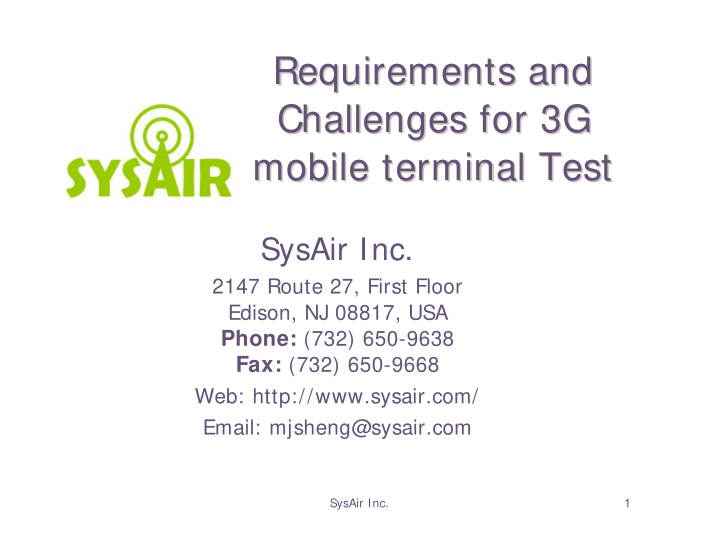 requirements and requirements and challenges for 3g