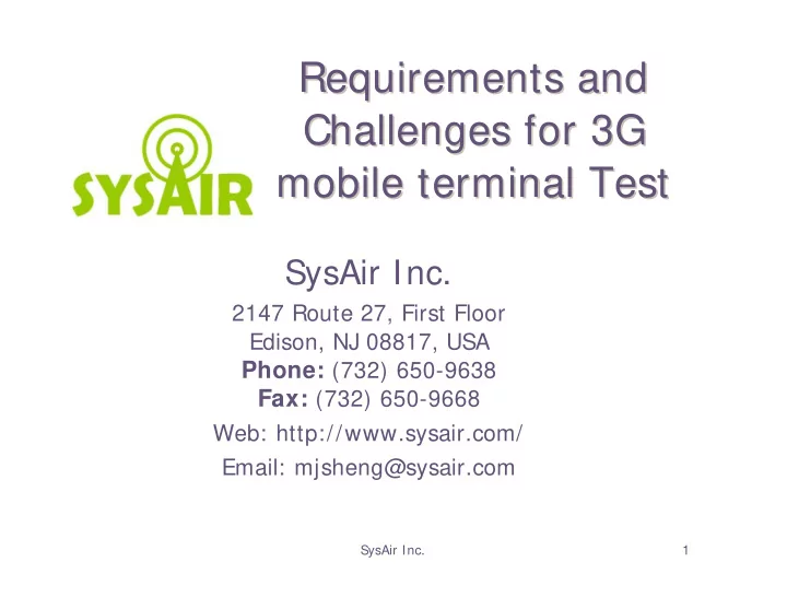 requirements and requirements and challenges for 3g