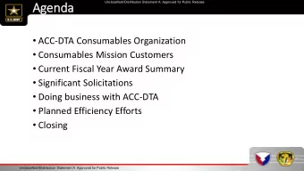 Agend  enda  ACC-DTA Consumables Organization  Consumables Mission Customers  Current