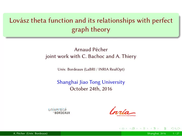 lov sz theta function and its relationships with perfect
