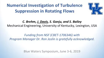 Numerical Investigation of Turbulence  Suppression in Rotating Flows  C. Brehm, J. Davis, S. Ganju,
