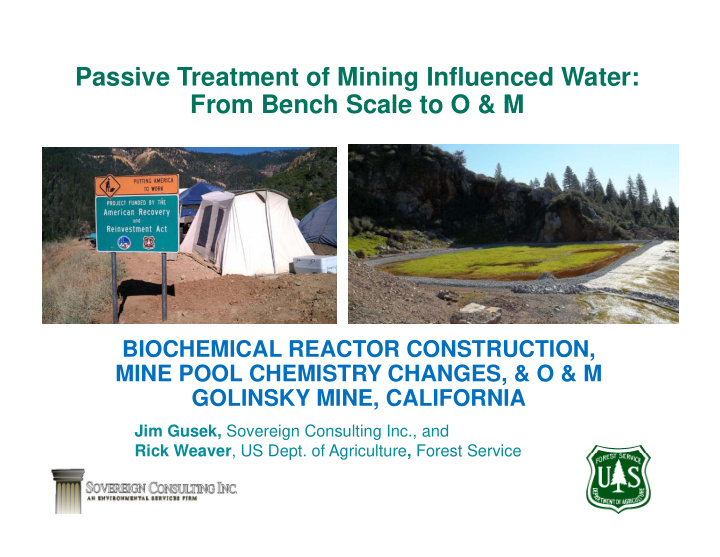 passive treatment of mining influenced water from bench