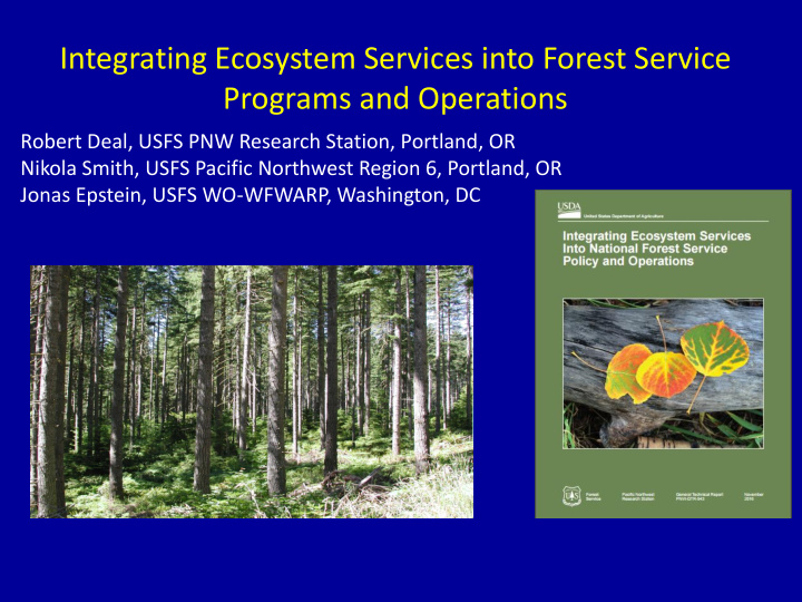 integrating ecosystem services into forest service