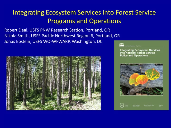 integrating ecosystem services into forest service