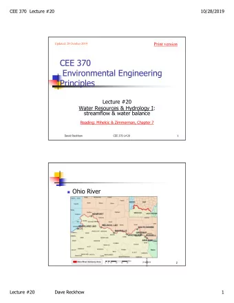 CEE 370  Environmental Engineering  Principles  Lecture #20  Water Resources &amp; Hydrology I: