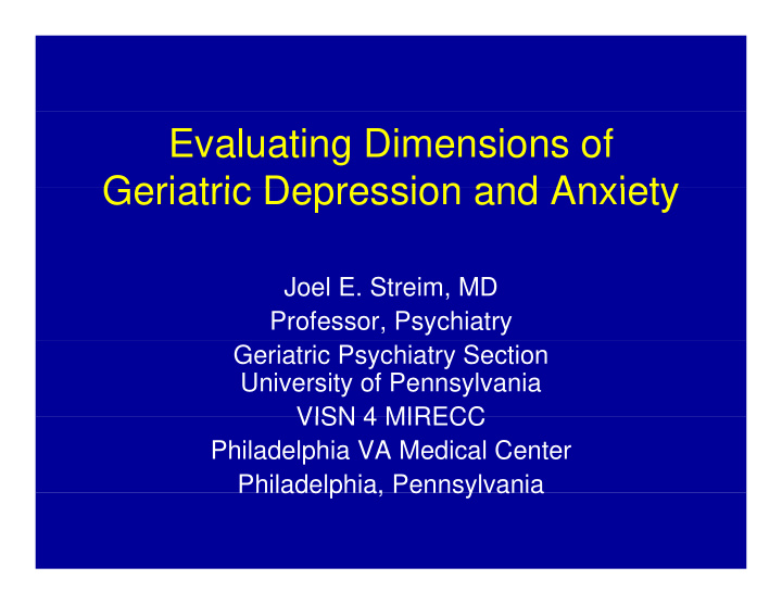 evaluating dimensions of geriatric depression and anxiety