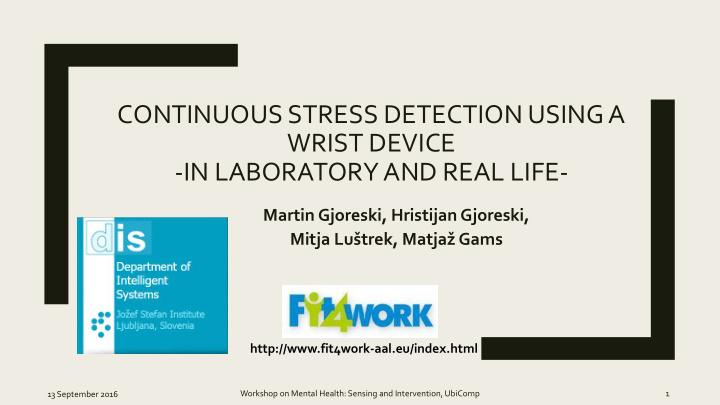 continuous stress detection using a