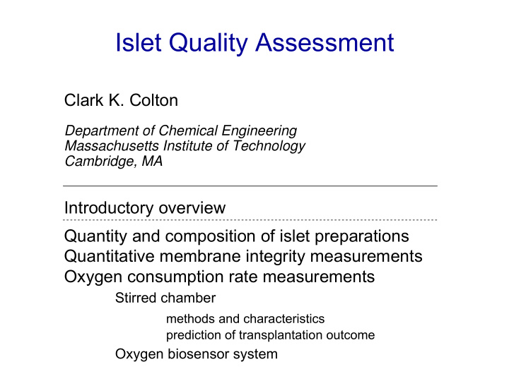 islet quality assessment