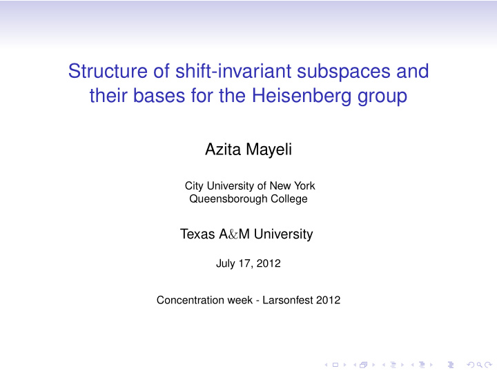 structure of shift invariant subspaces and their bases