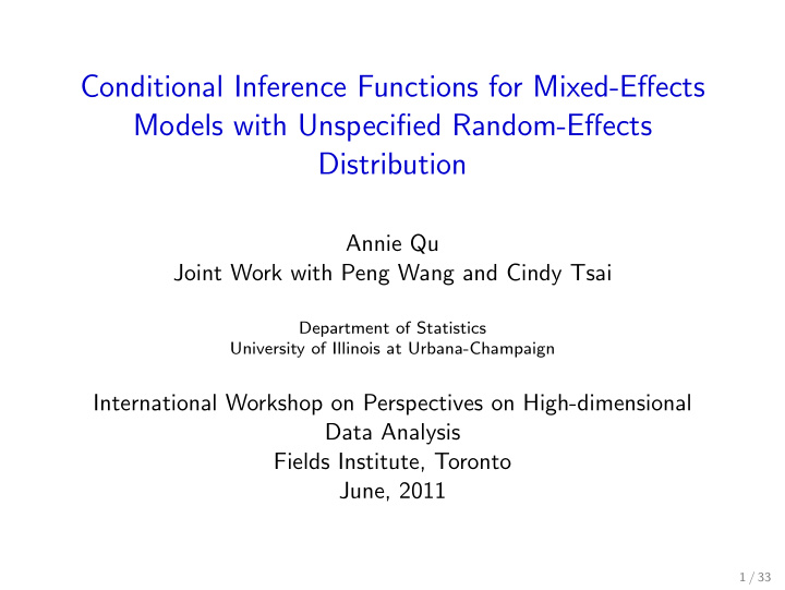 conditional inference functions for mixed effects models