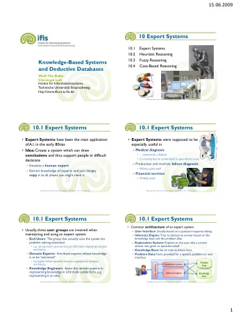 10 Expert Systems  10.1  Expert Systems  10.2    Heuristic Reasoning  10.3  Fuzzy Reasoning