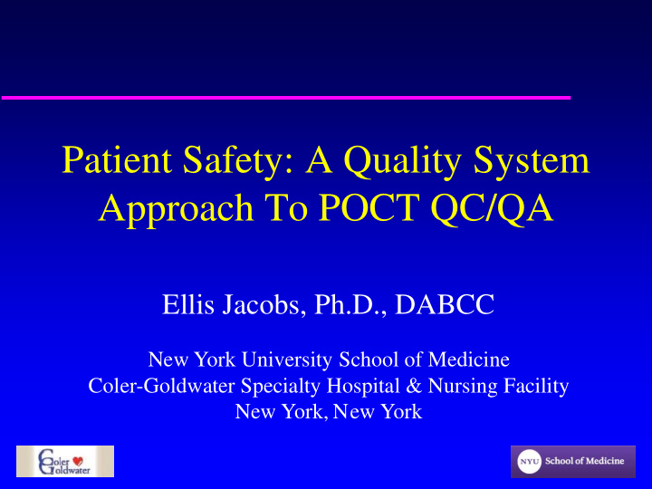 patient safety a quality system approach to poct qc qa