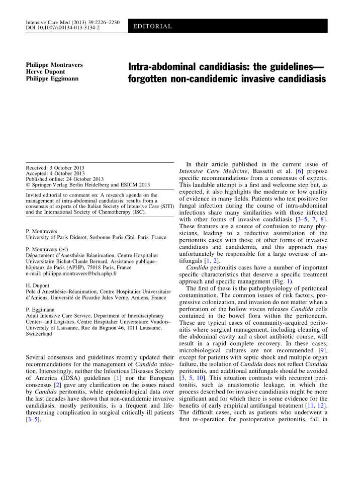 intra abdominal candidiasis the guidelines