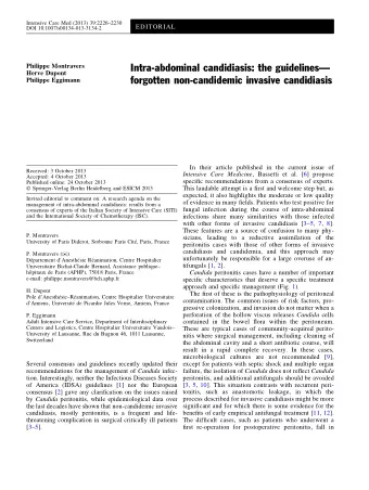 Intra-abdominal candidiasis: the guidelines  Herve Dupont  forgotten non-candidemic invasive