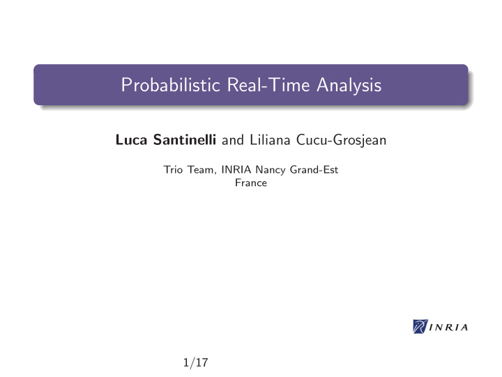 probabilistic real time analysis