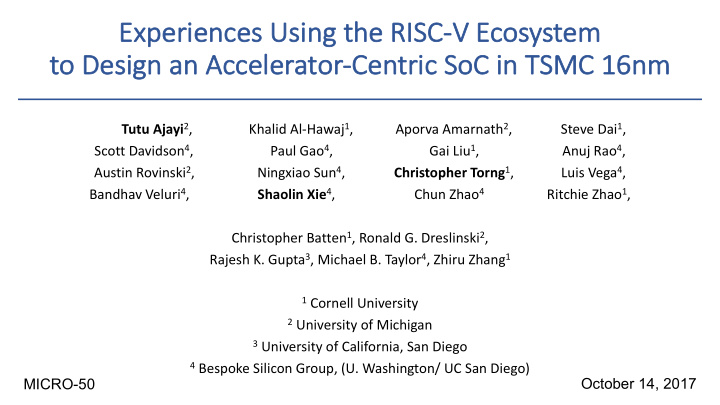 experience ces using the risc v e v ecosystem to design