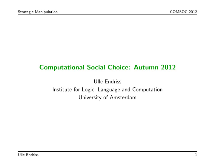 computational social choice autumn 2012