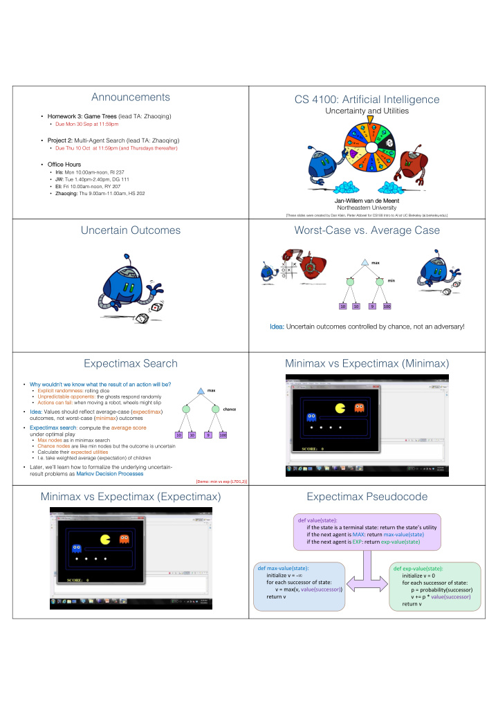 announcements cs 4100 artificial intelligence