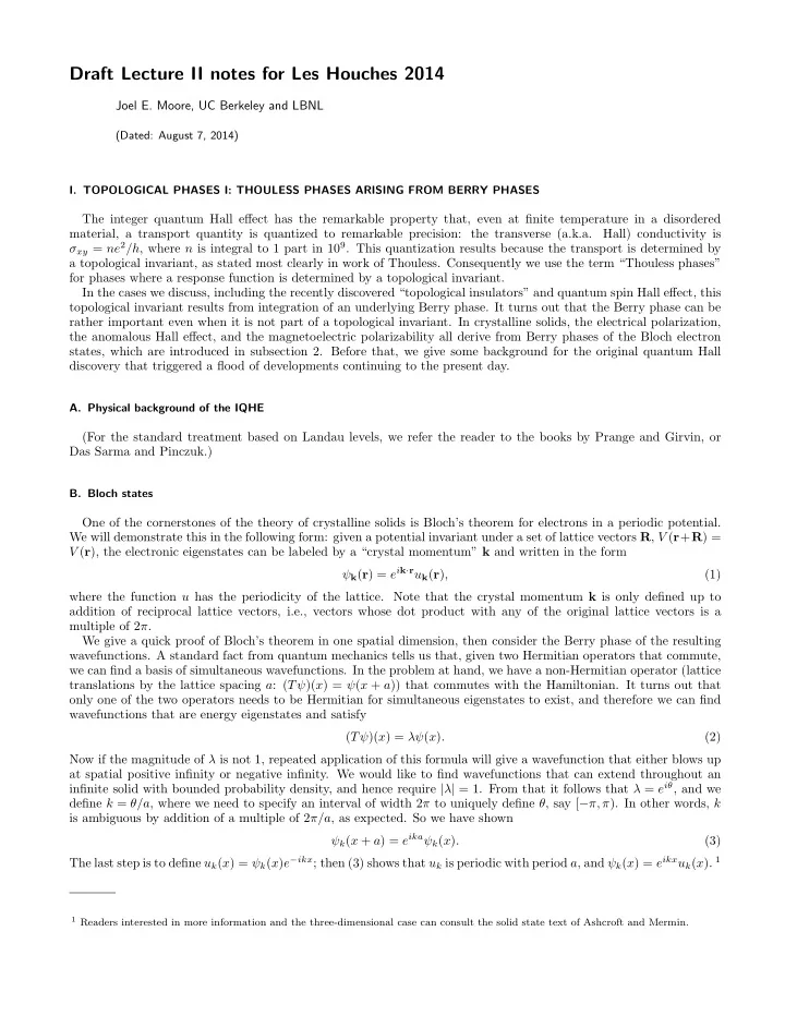 draft lecture ii notes for les houches 2014