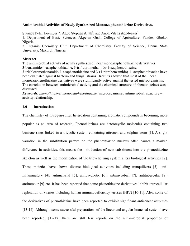 antimicrobial activities of newly synthesized