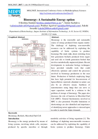 MDPI  http://sciforum.net/conference/mol2net-  2net-03  Bioenergy  rgy: A Sustainable Energy opti