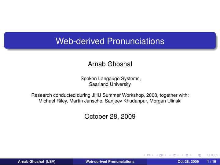 web derived pronunciations