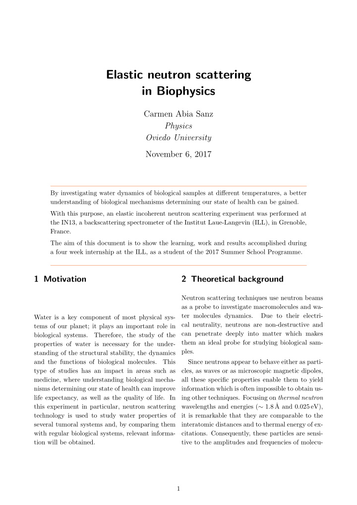 elastic neutron scattering in biophysics