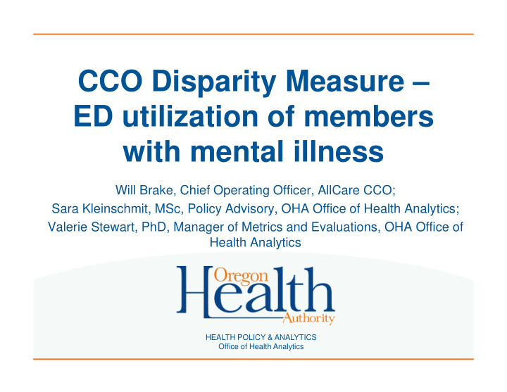 cco disparity measure ed utilization of members with