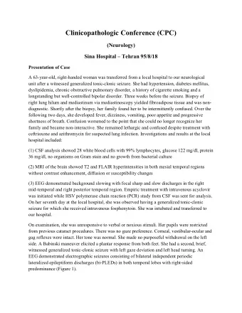 Clinicopathologic Conference (CPC)  (Neurology)  Sina Hospital  Tehran 95/8/18  Presentation of