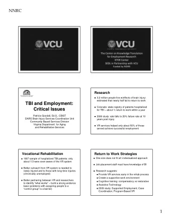 TBI and Employment:  Colorado: state registry of patients hospitalized  Critical Issues  for TBI