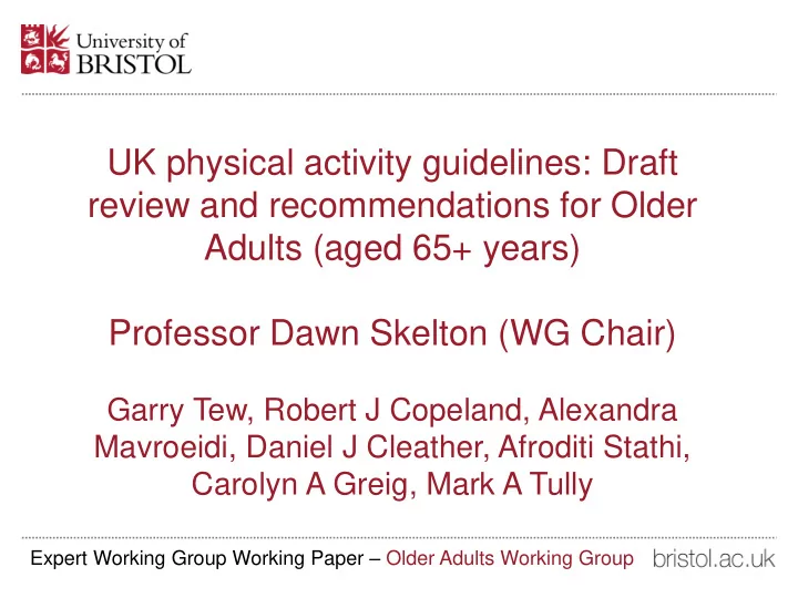 uk physical activity guidelines draft review and