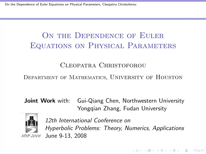 on the dependence of euler equations on physical