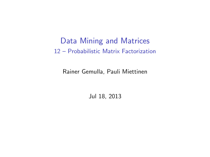 data mining and matrices