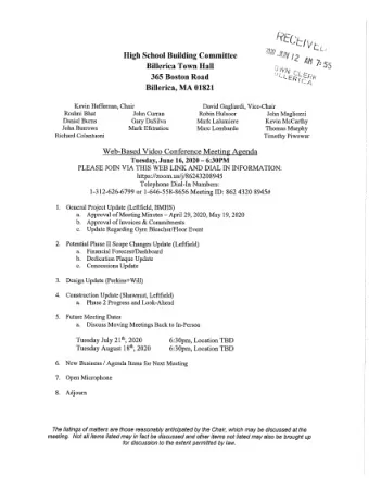 Billerica Memorial High School  MSBA Data Entry Sheet  Date  6/16/2020  Period Ending:  5/31/2020