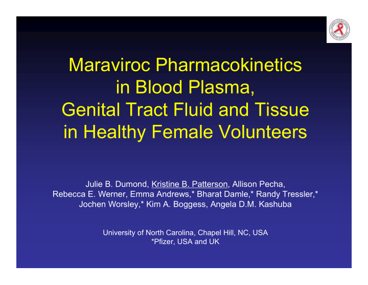 maraviroc pharmacokinetics in blood plasma genital tract