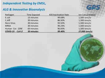 Independent Testing by EMSL,  ALG &amp; Innovative Bioanalysis  Pathogen  Time Exposed