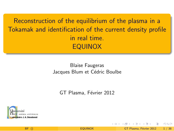 reconstruction of the equilibrium of the plasma in a