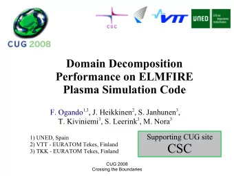 CSC  3) TKK - EURATOM Tekes, Finland  CUG 2008  Crossing the Boundaries  Outline   Nuclear