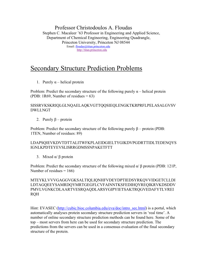 secondary structure prediction problems