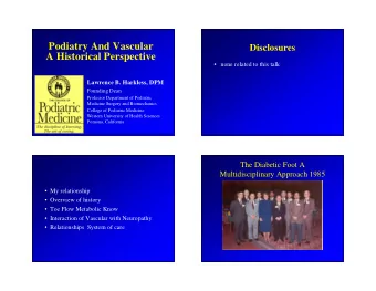 Podiatry And Vascular  Disclosures  A Historical Perspective   none related to this talk